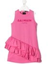 Balmain Kids' Little Girl's & Girl's Sequin Logo Ruffled Tank Dress In Fuxia