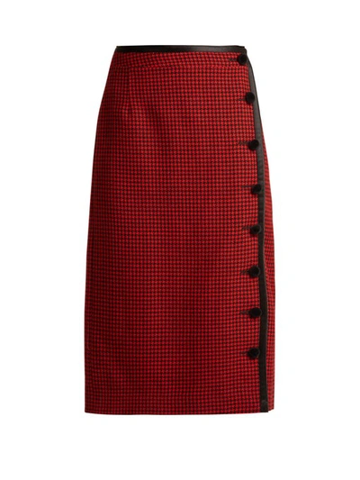 Altuzarra Christofor Silk Satin-trimmed Houndstooth Wool Skirt In Scarlet/ Black