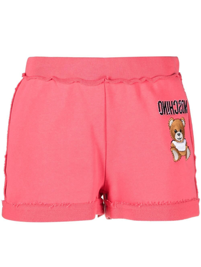 Moschino Logo-embroidered Jersey Shorts In Fuchsia