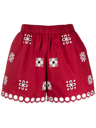 Red Valentino Redvalentino Embroidered Scallop Hem Shorts