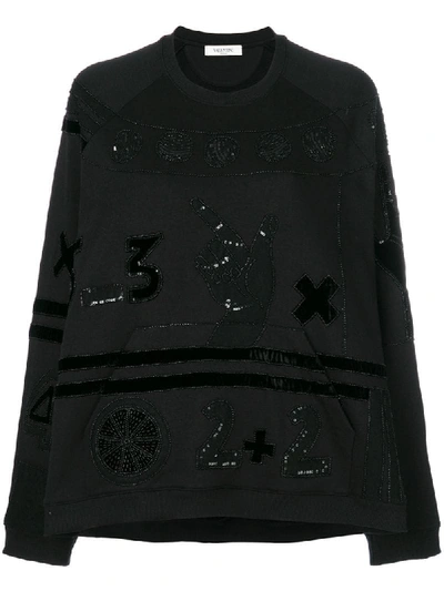 Valentino Counting Sequined Velvet & Neoprene Sweatshirt In Black