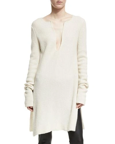 Rosetta Getty Ribbed Cashmere Side-slit Tunic In Ivory