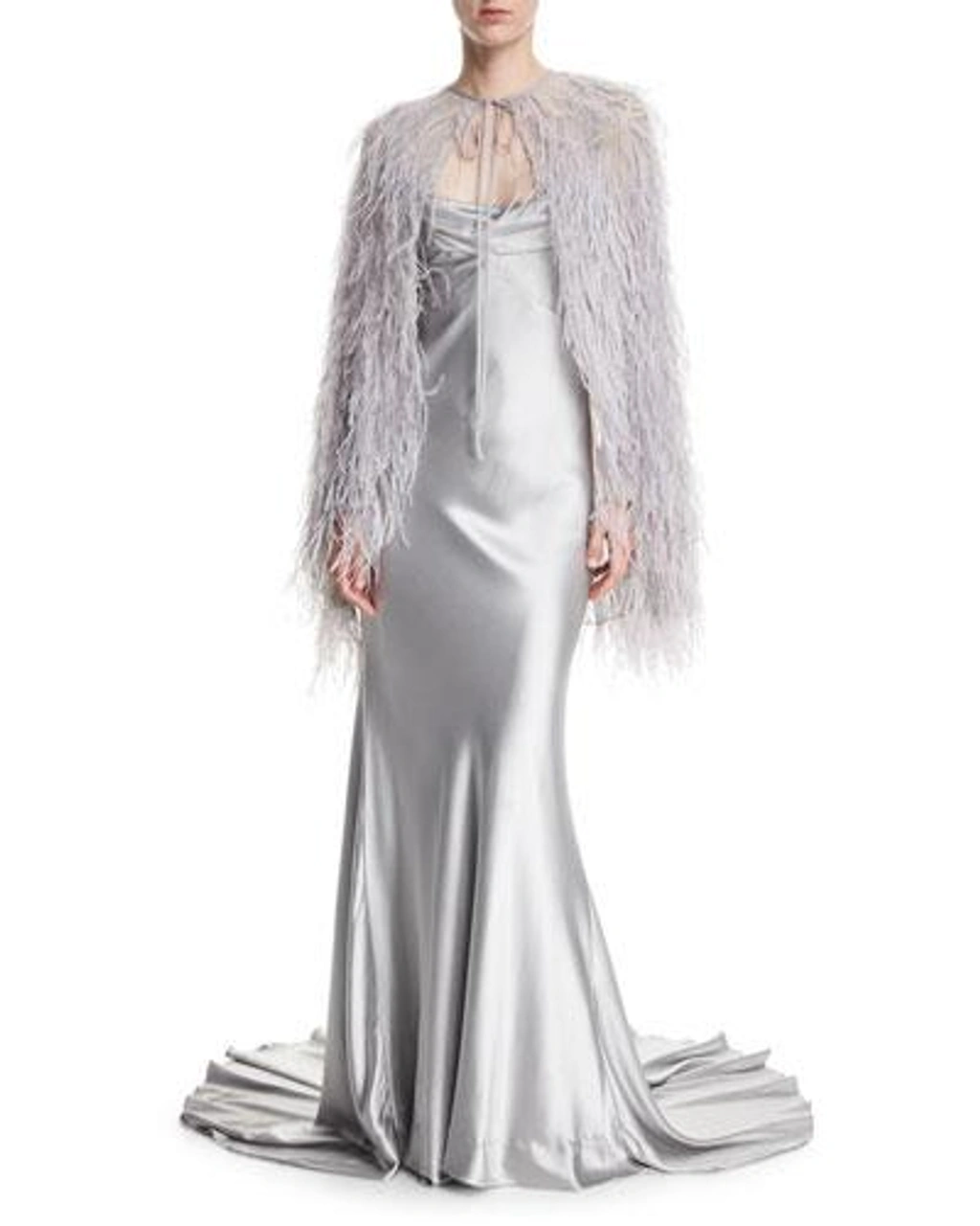 monique lhuillier silver dress Monique Lhuillier Crepe-back Satin Cross-back Gown In Silver