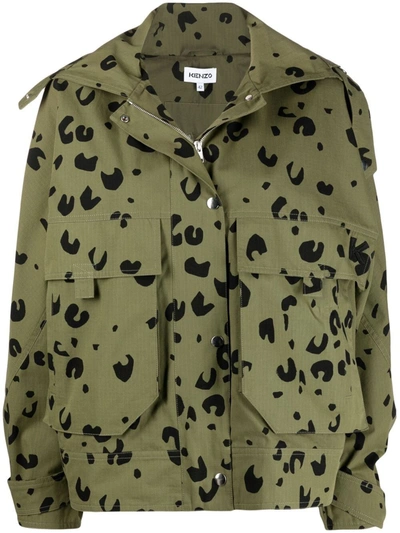 Kenzo Two-tone Leopard-print Jacket In Green