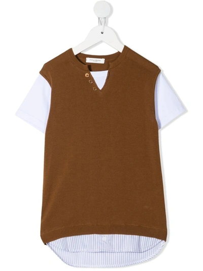 Paolo Pecora Teen Two-tone Short-sleeved T-shirt In Brown