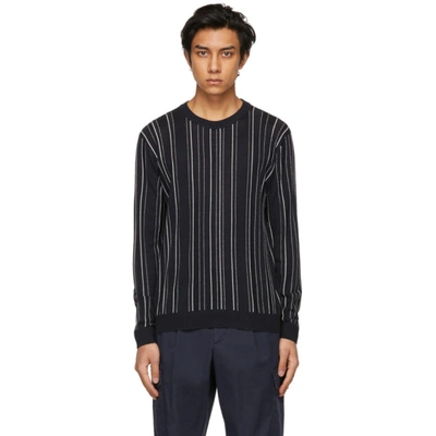 Giorgio Armani Navy Virgin Wool Intarsia Stripe Sweater In Pzd3 Fantas