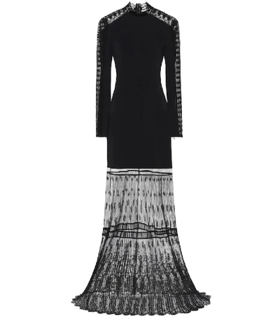 Stella Mccartney Lace-trim Cady Mock-neck Gown In Black