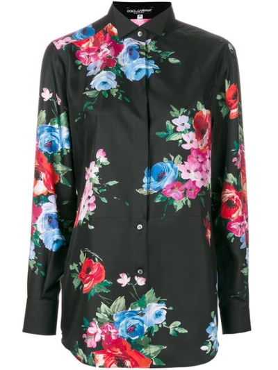 Dolce & Gabbana Long-sleeve Floral-print Pajama Blouse In Black