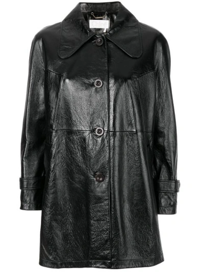 Chloé Crinkled Glossed-leather Coat In Black