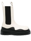 Bottega Veneta Men's Contrast-sole Leather Tire Boots In White
