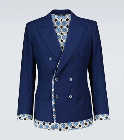 Dolce & Gabbana Double-breasted Cotton Jacket With Printed Details In Blau