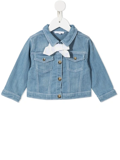 Chloé Kids' Embroidered-bow Denim Jacket (6-36 Months) In Blue