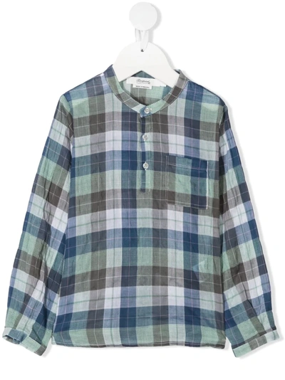 Bonpoint Teen Plaid-check Shirt In Blue