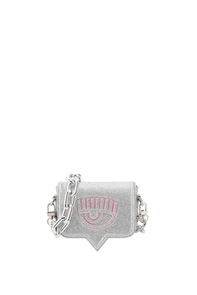 Chiara Ferragni Eyelike Mini Glitter Bag In Silver,pink