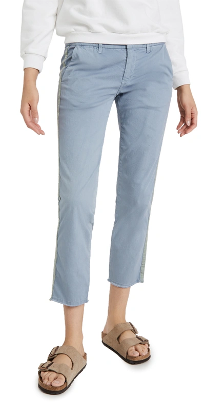 Nili Lotan East Hampton Side Tape Crop Pants In Slate Blue W/ Light Grey Tape