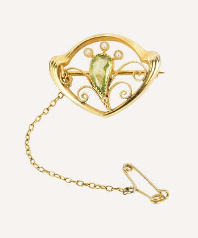 Kojis Gold Art Nouveau Peridot And Pearl Brooch