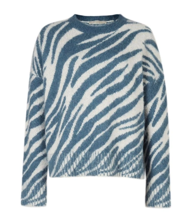 Allsaints Pina Tiger-print Recycled-woven Jumper In Cream/pale Blu