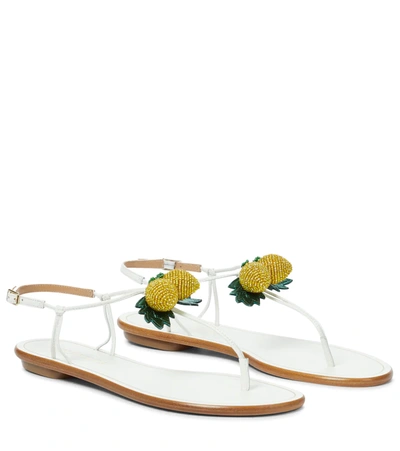 Aquazzura Limoncello Bead-embellished Leather Sandals In White