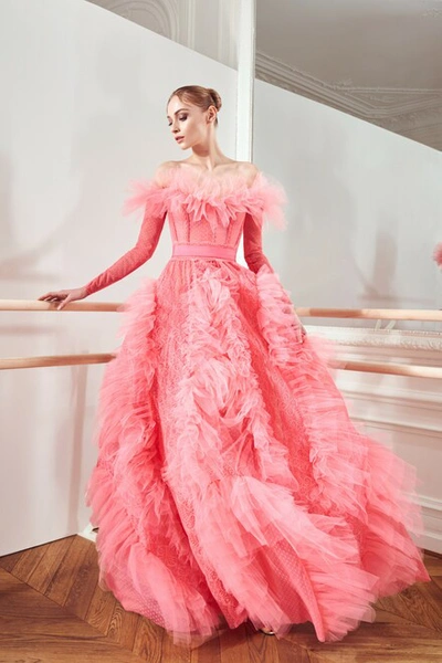 Zuhair Murad Giselle Off Shoulder Gown In Pink | ModeSens
