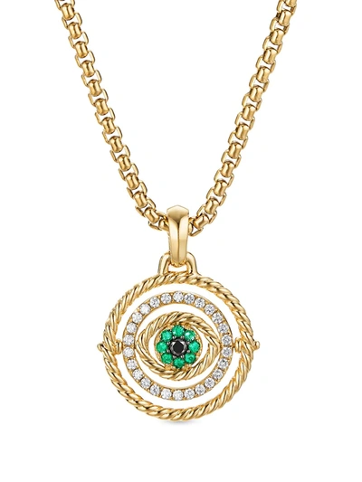 David Yurman Evil Eye Mobile Amulet In 18k Yellow Gold With Pave Emeralds And Diamonds