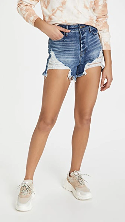Good American Bombshell Distressed High-rise Stretch-denim Shorts In Blue646