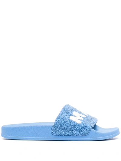 Marni Terry Logo Slide Pool Sandals In Baby Blue