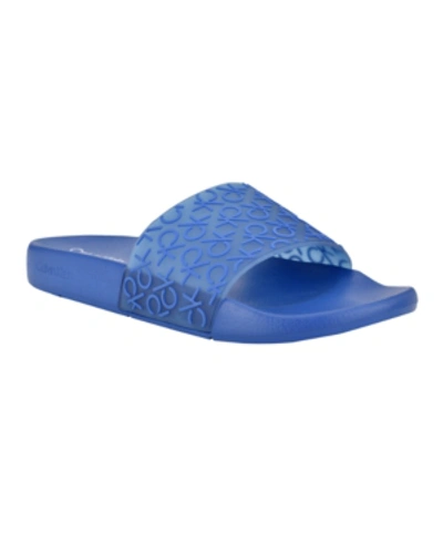 Calvin Klein Men's Alva Casual Slip-on Slide Sandals Men's Shoes In Medium Blue Sy