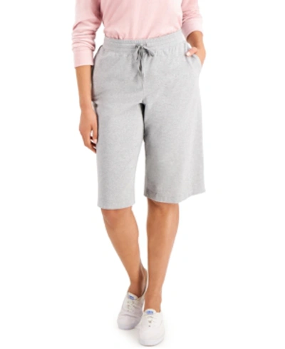 Karen Scott Petite Knit Skimmer Shorts, Created For Macy's In Smoke Grey Heather