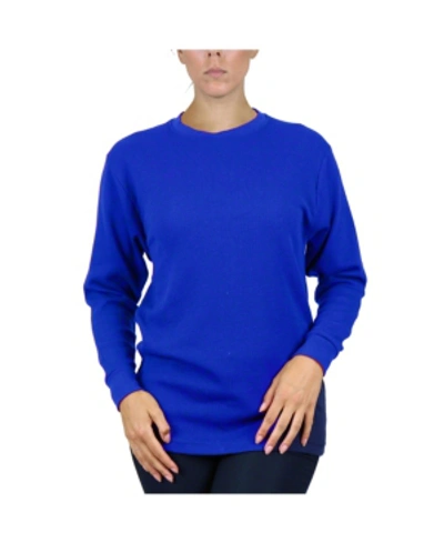 Galaxy By Harvic Women's Loose Fit Waffle Knit Thermal Shirt In Royal