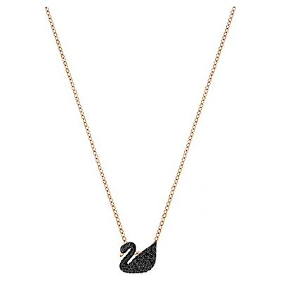 Swarovski Rose Gold-tone Crystal Pave Black Swan 14-7/8" Pendant Necklace
