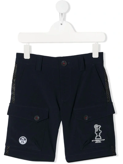 Prada Teen Logo-print Cotton Shorts In Blue