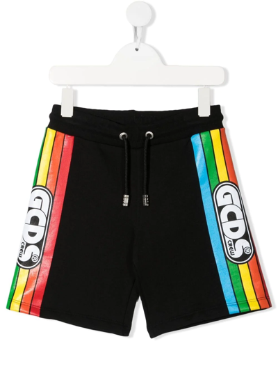 Gcds Kids' Logo Stripe-detail Track Shorts In Black