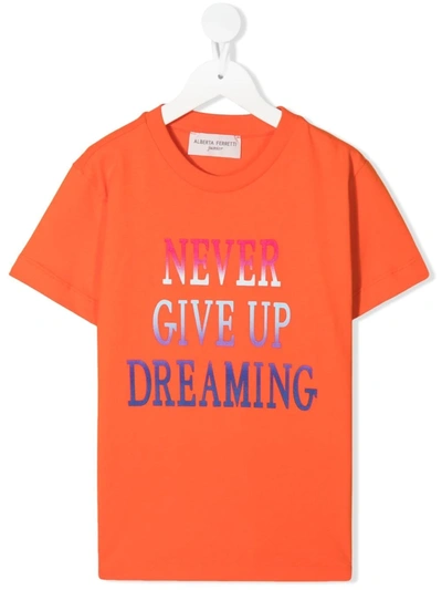 Alberta Ferretti Kids' Never Give Up Dreaming-print T-shirt In Orange