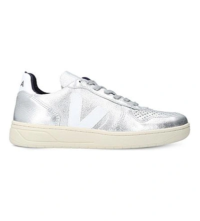 Veja V-10 Leather Low-top Trainers In Silver