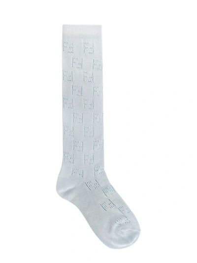 Fendi Ff Embroidery Cotton Socks In White In Blue