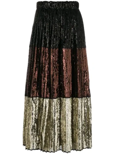 N°21 Metallic Sequined Colorblock Skirt In Black