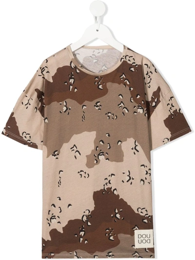 Douuod Teen Camouflage-print Cotton T-shirt In Camel