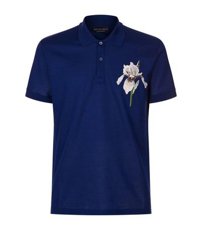 Alexander Mcqueen Flower Appliqué Polo Shirt In Blue