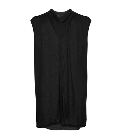 Rick Owens V-neck Cap Sleeve Longline T-shirt In Black