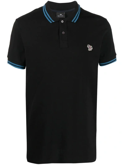 Ps By Paul Smith Blue Details Polo Shirt In Black