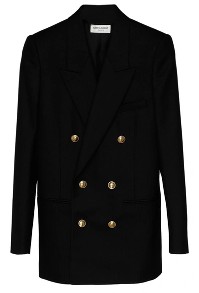 Saint Laurent Double-breasted Jacket In Blue In Black