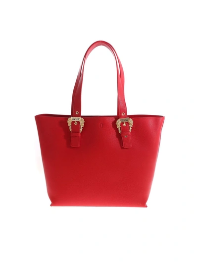 Versace Gold Colored Buckle Shopper In Red