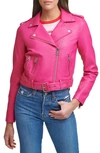 Levi's Faux Leather Fashion Belted Moto Jacket In Berry Pink