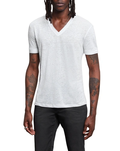 John Varvatos Linen Slim Fit V-neck T-shirt In White