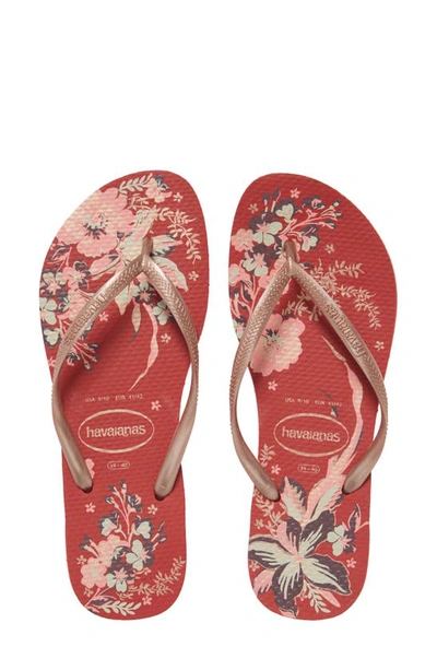 Shop Havaianas 'slim Organic' Flip Flop In Red/ Rose Gold Metallic