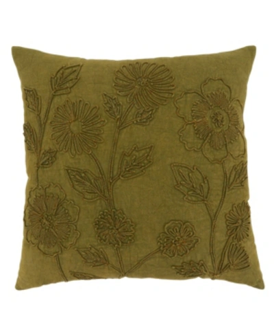 Saro Lifestyle Washed Floral Decorative Pillow, 20" X 20" In Green