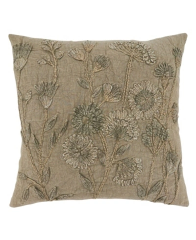 Saro Lifestyle Stone Washed Floral Decorative Pillow, 20" X 20" In Taupe