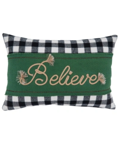 Saro Lifestyle Believe Buffalo Plaid Decorative Pillow, 12" X 18" In Green
