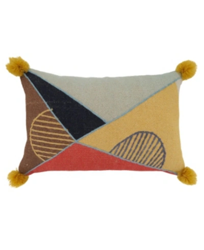Saro Lifestyle Geometric Embroidered Decorative Pillow, 16" X 24" In Multi