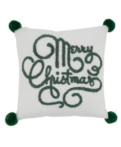 Saro Lifestyle Merry Christmas Design Pillow Cover, 12" X 12" In White